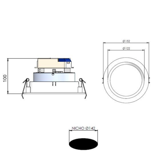 LUMINÁRIA DECOR DE EMBUTIR ALUDRA RD Ø152x100mm