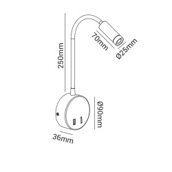 ARANDELA DECOR MAMBA PT 3W COM BOTÃO LIGA/DESLIGA Ø90mm x 236 x 36mm
