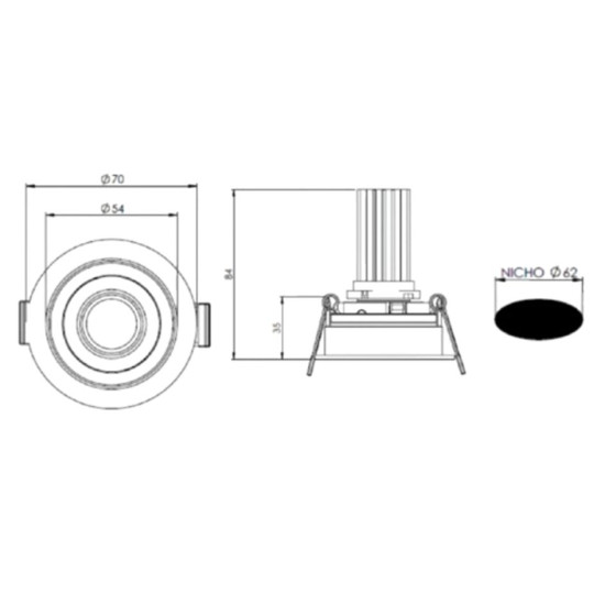 SPOT DECOR EMBUTIR RD ATRIA 5W LENTE BLACK 36º Ø70x84mm