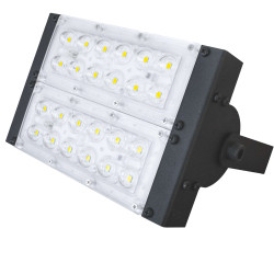 PROJETOR EXTERNO LED BUBBLE PT 74W MODULO LED 5050 12L + LENTE 120º IP65 + DRIVER BLINDADO 2100mA 219x144x155mm