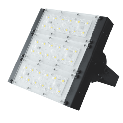 PROJETOR EXTERNO LED BUBBLE PT 111W MODULO LED 5050 12L + LENTE 60º IP65 + DRIVER BLINDADO 3150mA 219x216x155mm
