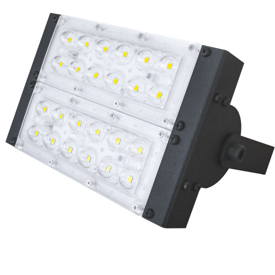PROJETOR EXTERNO LED BUBBLE PT 74W MODULO LED 5050 12L + LENTE 120º IP65 + DRIVER BLINDADO 2100mA 219x144x155mm