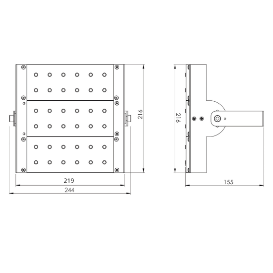 PROJETOR EXTERNO LED BUBBLE PT 111W MODULO LED 5050 12L + LENTE 60º IP65 + DRIVER BLINDADO 3150mA 219x216x155mm