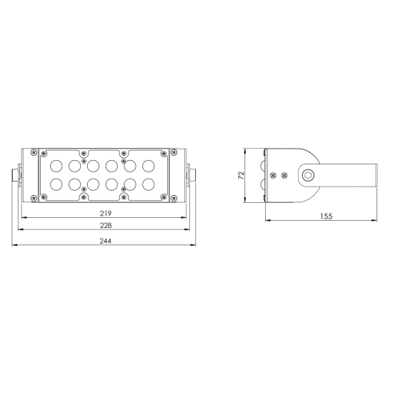 PROJETOR EXTERNO LED BUBBLE PT 37W  MODULO LED 5050 12L + LENTE 120º IP65 + DRIVER BLINDADO 1050mA 219x72x155mm