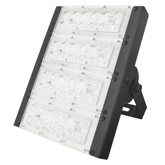 PROJETOR EXTERNO LED BUBBLE PT 148W MODULO LED 5050 12L + LENTE 60º IP65 + DRIVER BLINDADO 4200mA 219x288x155mm