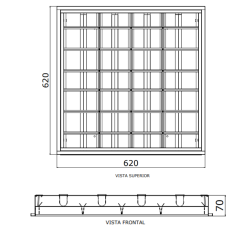 LUMINÁRIA COMERCIAL DE EMBUTIR ECO 36W 6 ALETAS 620x620X70mm 