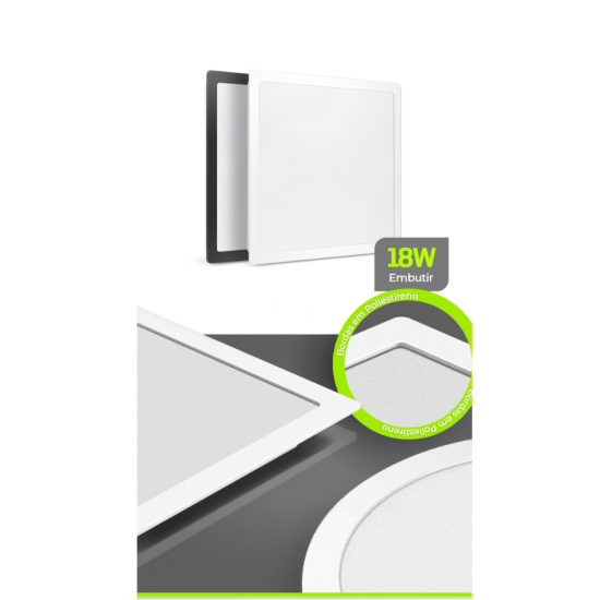 PAINEL LED DE EMBUTIR SQ BR ALPHA 18W  220x220x24mm