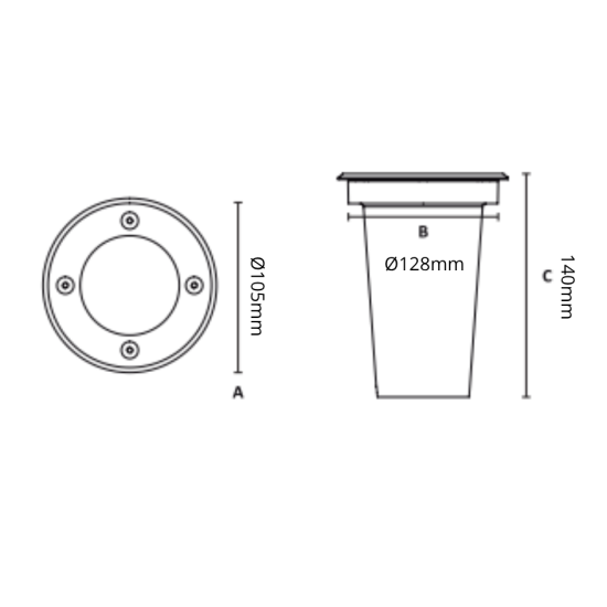 EMBUTIDO DE SOLO LED 12W AÇO INOX IP67 Ø155x140